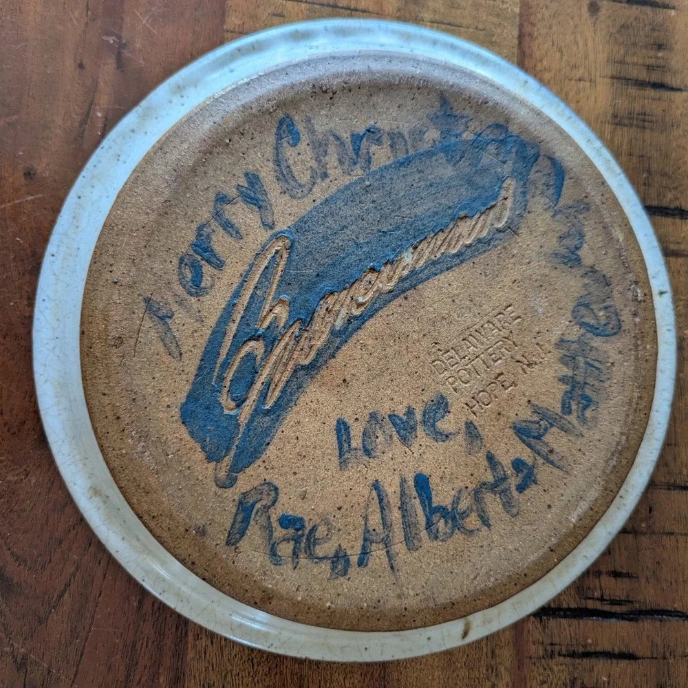 Vtg‎ Delaware Pottery Pie Dish Blue Gray Lauras Lemon Pie Stoneware 9 In Hope NJ